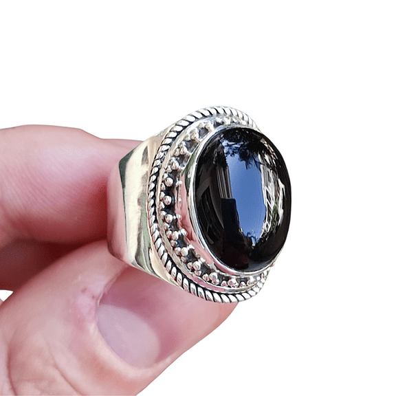 Navya Craft Black Onyx Oval 925 Sterling Silver Handmade Gemstone Statement Women Ring Size 7.0