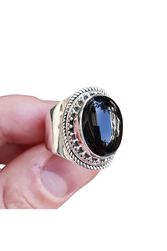 Navya Craft Black Onyx Oval 925 Sterling Silver Handmade Gemstone Statement Women Ring Size 7.0