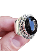 Navya Craft Black Onyx Oval 925 Sterling Silver Handmade Gemstone Statement Women Ring Size 9.5
