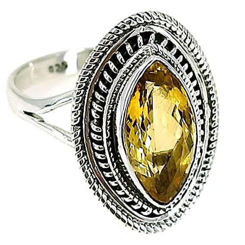 Navya Craft Citrine Marquise 925 Sterling Silver Handmade Women Statement Ring, Yellow Gemstone Jewelry Size 11.5