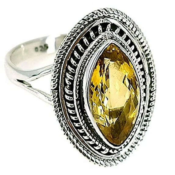 Navya Craft Citrine Marquise 925 Sterling Silver Handmade Women Statement Ring, Yellow Gemstone Jewelry Size 6.5