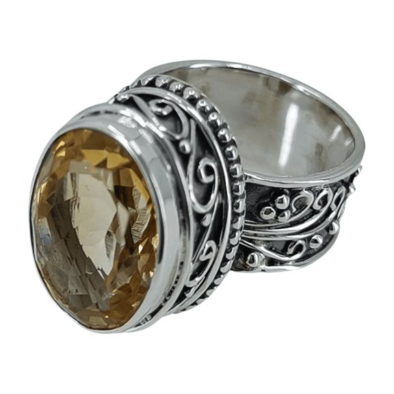 Navya Craft Citrine Oval 925 Sterling Silver Handmade Women Statement Ring, Yellow Gemstone Jewelry Size 10.0