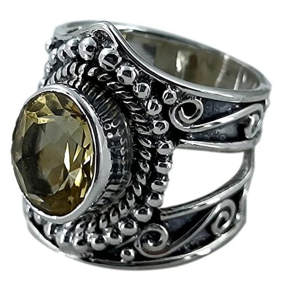 Navya Craft Citrine Oval 925 Sterling Silver Handmade Women Statement Ring, Yellow Gemstone Jewelry Size 11.0