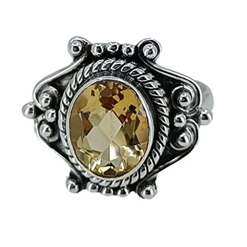Navya Craft Citrine Oval 925 Sterling Silver Handmade Women Statement Ring, Yellow Gemstone Jewelry Size 11.5