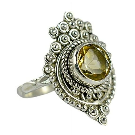 Navya Craft Citrine Round 925 Sterling Silver Handmade Women Statement Ring, Yellow Gemstone Jewelry Size 11.5