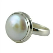 NAVYACRAFT Navya Craft Freshwater Coin Pearl 925 Sterling Silver Handmade Women Statement Ring, Coin Pearl Jewelry Size 4.0