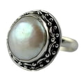 thumbnail image 1 of Navya Craft Freshwater Coin Pearl 925 Sterling Silver Handmade Women Statement Ring, Coin Pearl Jewelry Size 5.0, 1 of 4