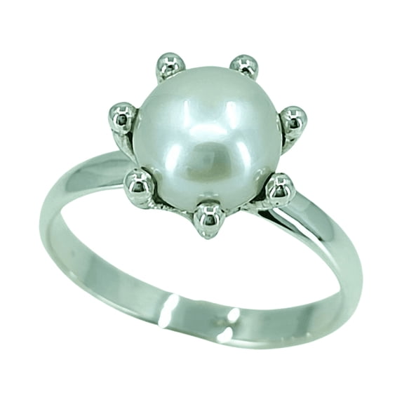 Navya Craft Freshwater Pearl 925 Sterling Silver Handmade Statement Crown Women Ring Size 6.5