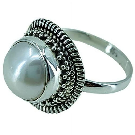 Navya Craft Freshwater Pearl 925 Sterling Silver Handmade Women Statement Ring, Pearl Jewelry Size 10.0