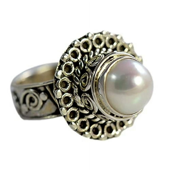 Navya Craft Freshwater Pearl 925 Sterling Silver Handmade Women Statement Ring, Pearl Jewelry Size 4.0