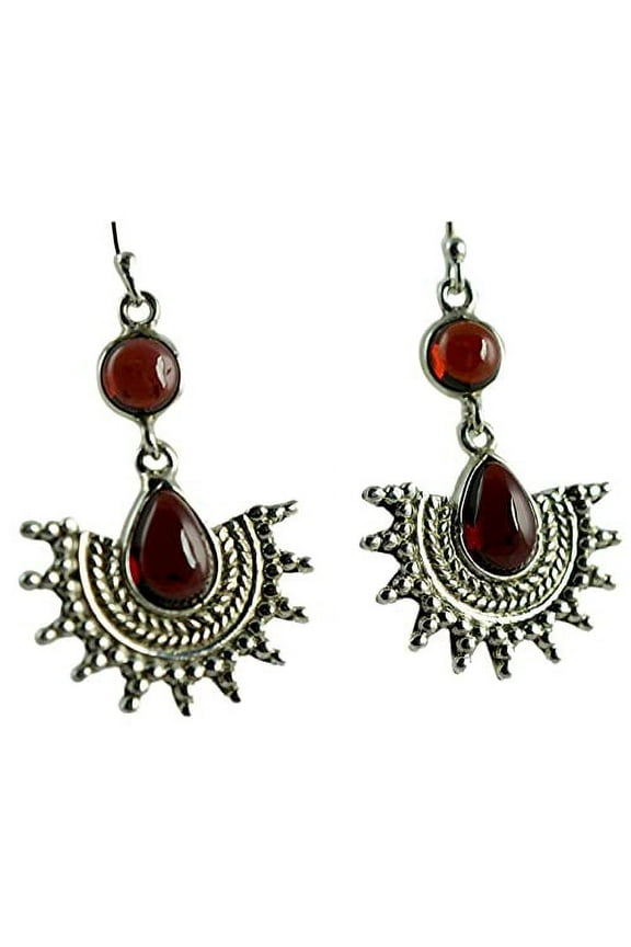 Navya Craft Garnet 925 Sterling Silver Handmade Women Dangle Drop Earrings