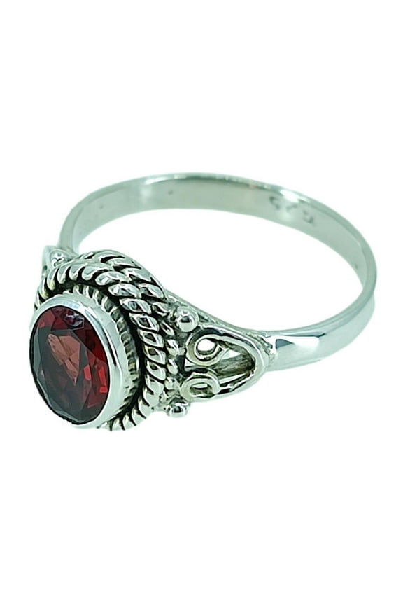 Navya Craft Garnet Oval 925 Sterling Silver Handmade Women Statement Ring, Garnet Gemstone Ring Size 8.5