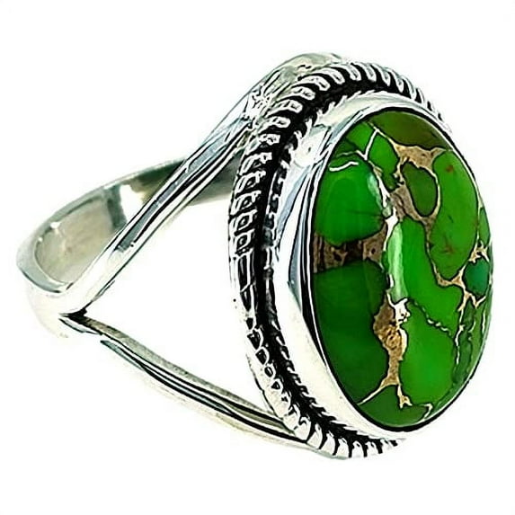 Navya Craft Green Copper Turquoise 925 Sterling Silver Handmade Women Statement Ring Size 13.5