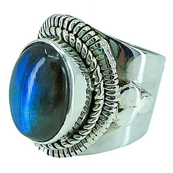 Navya Craft Labradorite Oval 925 Sterling Silver Handmade Women Statement Ring Size 6.0
