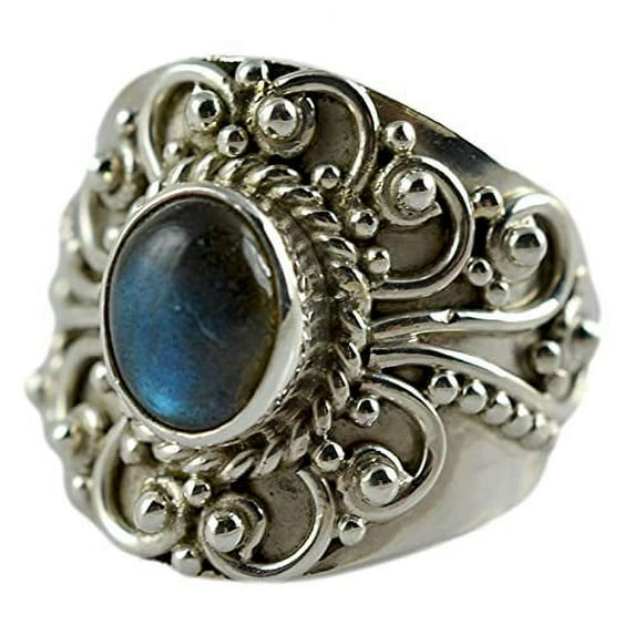 Navya Craft Labradorite Oval 925 Sterling Silver Handmade Women Statement Ring Size 8.5