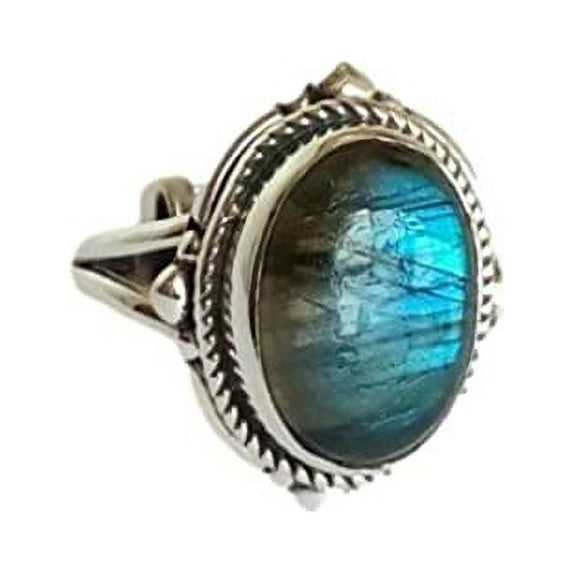 Navya Craft Labradorite Oval Shape 925 Sterling Silver Handmade Women Statement Ring Size 8.0