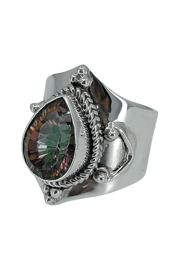 Navya Craft Mystic Topaz Pearshape 925 Sterling Silver Handmade Statement Women Ring Size 8.0