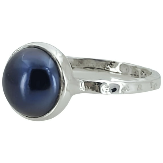Navya Craft Peacock Black Color Round Pearl Sterling Silver Handmade Women Statement Ring Size 4.5