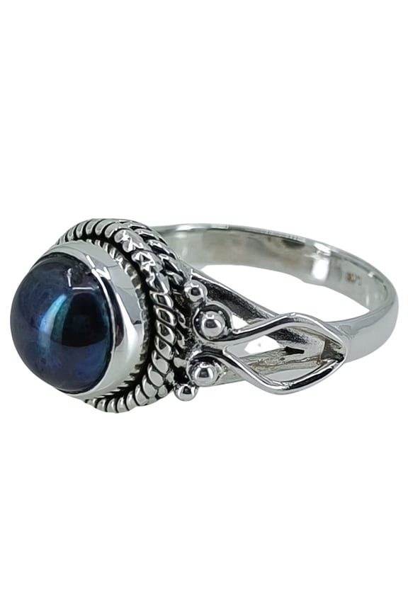 Navya Craft Peacock Black Freshwater Pearl Sterling Silver Statement Handmade Women Ring Size 7.0