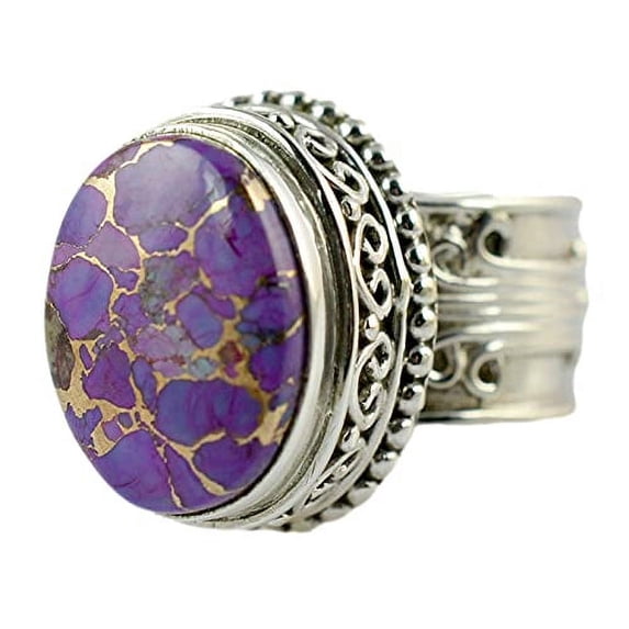 Navya Craft Purple Copper Turquoise 925 Sterling Silver Handmade Women Statement Ring Size 6.5
