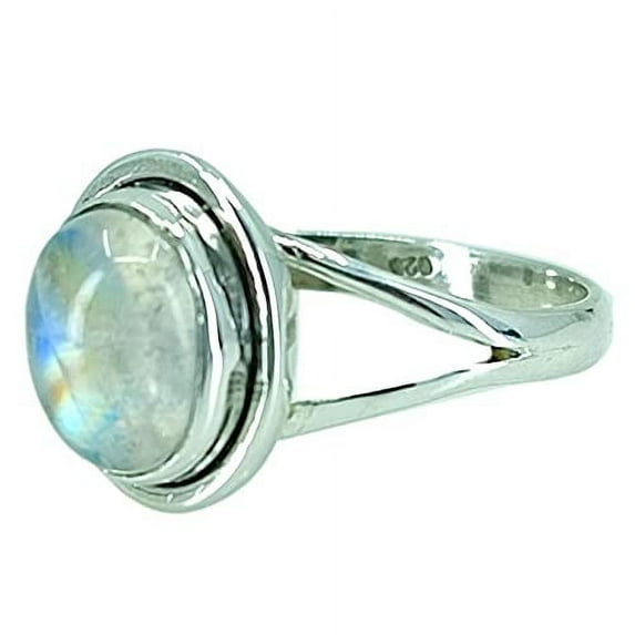 Navya Craft Rainbow Moonstone Oval 925 Sterling Silver Handmade Women Statement Ring Size 4.5
