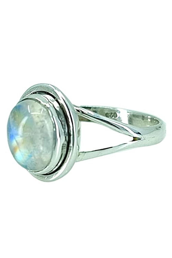 Navya Craft Rainbow Moonstone Oval 925 Sterling Silver Handmade Women Statement Ring Size 7.0