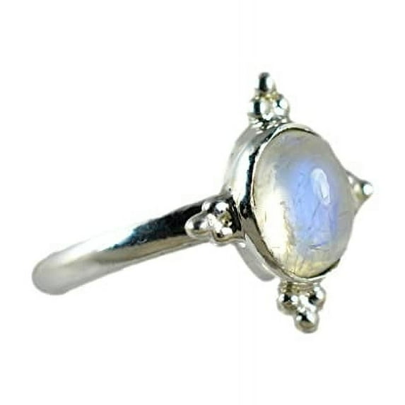 Navya Craft Rainbow Moonstone Oval 925 Sterling Silver Handmade Women Statement Ring Size 7.0