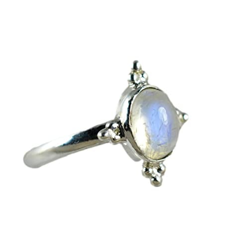 Navya Craft Rainbow Moonstone Oval 925 Sterling Silver Handmade Women Statement Ring Size 8.5