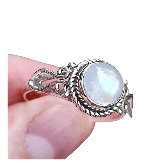 Navya Craft Rainbow Moonstone Ring, 925 Sterling Silver Women's Statement Ring, Size 9.5