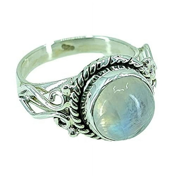 Navya Craft Rainbow Moonstone Round 925 Sterling Silver Handmade Women Statement Ring Size 4.5