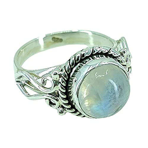 Navya Craft Rainbow Moonstone Round 925 Sterling Silver Handmade Women Statement Ring Size 7.5