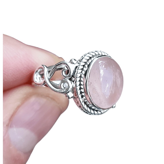 Navya Craft Rose Quartz Oval Sterling Silver Handmade Pink Gemstone Statement Women Ring Size 10.0