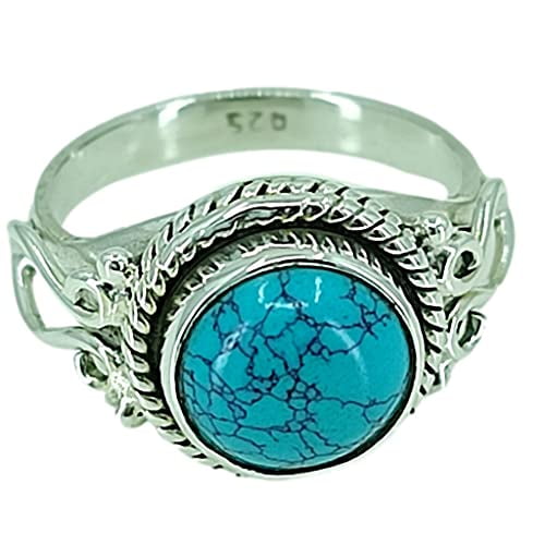 Navya Craft Turquoise 925 Sterling Silver Handmade Women Statement Ring Size 4.0
