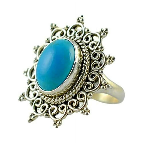 Navya Craft Turquoise 925 Sterling Silver Handmade Women Statement Ring Size 8.0