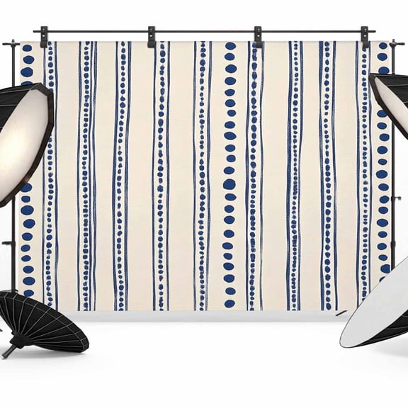 Navyblue Boho Backdrop for Photography, Graffiti Geometric Vertical Stripes Dots Photo Backdrop Portrait Background Party Banner Photo Backgrounds for Studio Booth Props, 12x8ft