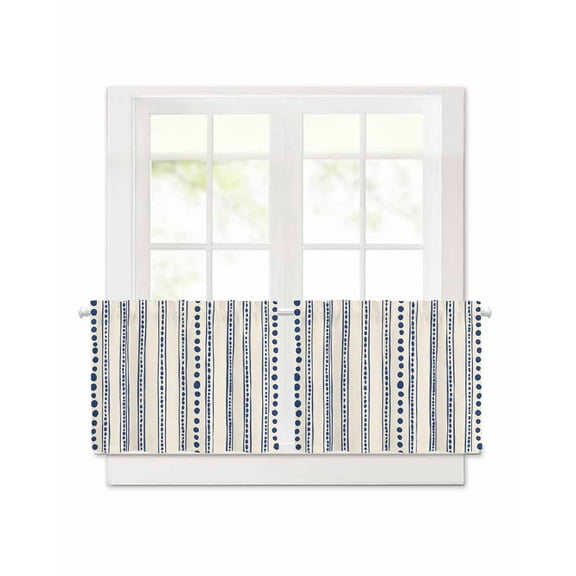 Navyblue Boho Short Blackout Curtains 24 Inch Long Graffiti Geometric Vertical Stripes Dots Rod Pocket Kitchen Curtains, 2 Panels Thermal Insulated Room Darkening Drapes for Bedroom, 30"W x 24"L