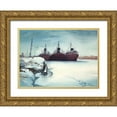 thumbnail image 1 of Nawrocke, Bruce 18x14 Gold Ornate Wood Framed with Double Matting Museum Art Print Titled - Frozen Dock, 1 of 4