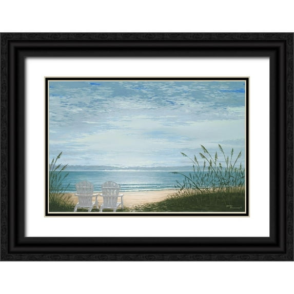 Nawrocke, Bruce 24x17 Black Ornate Wood Framed with Double Matting Museum Art Print Titled - Beach Chairs
