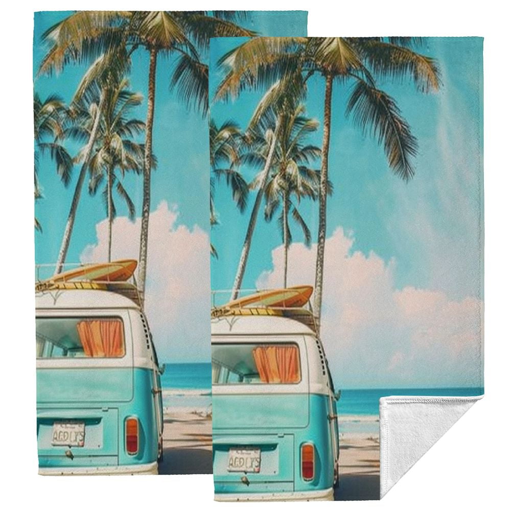 Nawy Beach Vintage Car Large Coconut Tree 2-piece Towel Set, Funny 