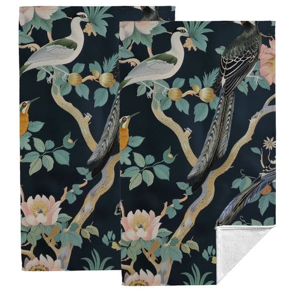 Nawy Birds Herons Peacock Flowers Peonies Japanese Animal Art Vintage Design 2-Piece Hand Towel for Kitchens, Bathrooms, Showers Microfiber Towels 27.5*16in
