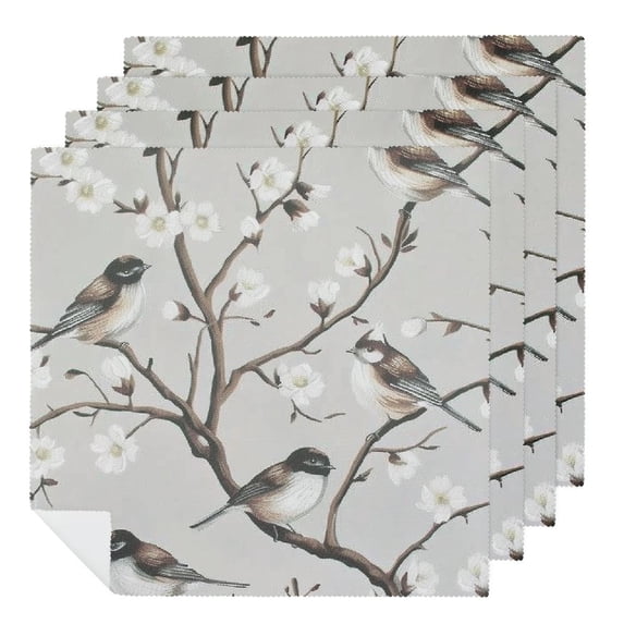 Nawy Birds Tree Branch White Flowers Dinner Napkin for Dining Table Kitchen Daily Party Housewarming Farmhouse Decor 6 PCS