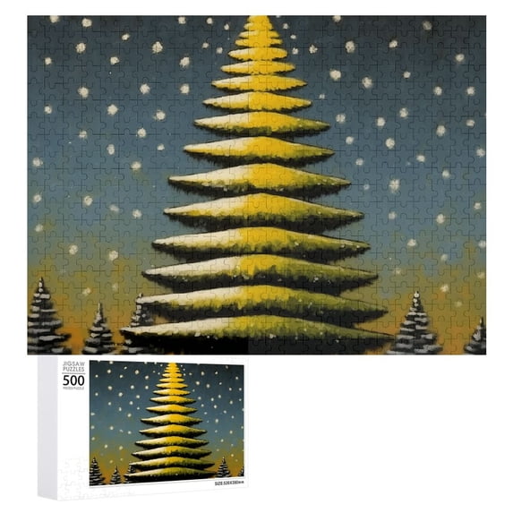 Awypu Christmas Tree Snow Hill Star Wooden Jigsaw Puzzle - Gift for Family Friends 500 PCS