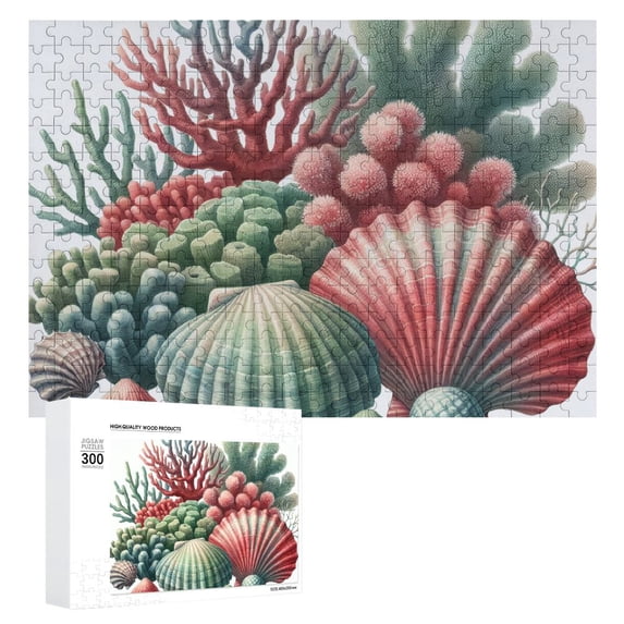 Awypu Coral Seashell Underwater Wooden Jigsaw Puzzle Gift for Family Friends 300 PCS