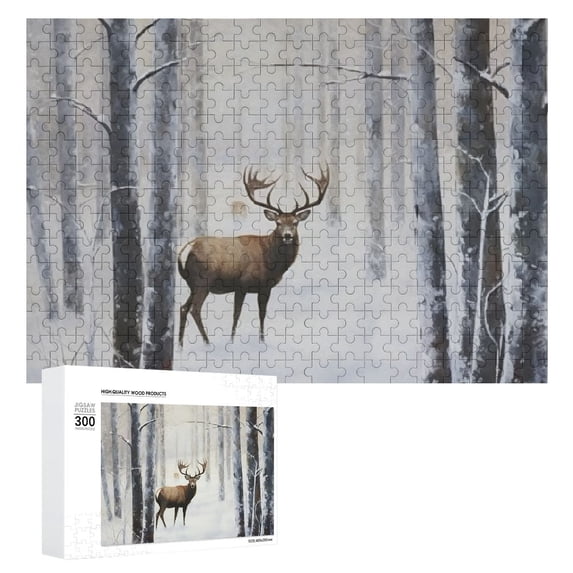 Nawy Deer Snow Forest Wooden Jigsaw Puzzle Challenging Difficult Wood Puzzles for Adults Gift for Family Friends 300 PCS