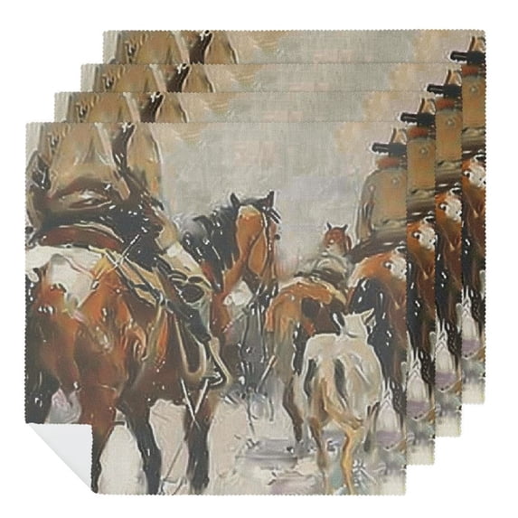 Nawy Dogs Horses Snow Cloth Napkins Polyester Gift Home Decor 6 PCS