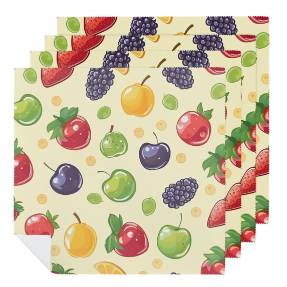 Nawy Fruit Cartoon Floral Pattern Polyester Cloth Napkins Home Decor Party Dinner Decoration Washable Napkins 4 PCS