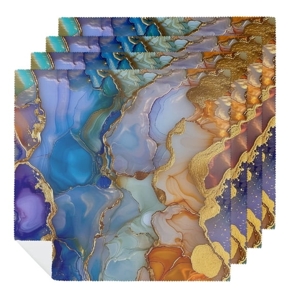 Nawy Gold and Blue Abstract Art Polyester Cloth Napkins Home Decor Gift 4 PCS