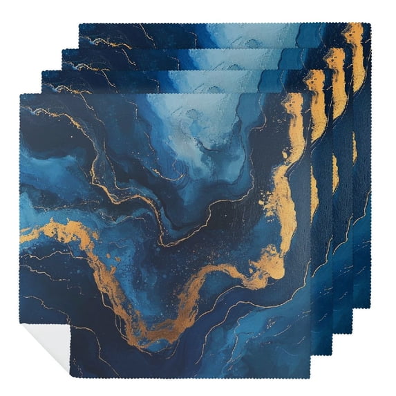 Nawy Gold and Blue Abstract Art Polyester Dinner Napkin for Dining Table Kitchen Daily Party Housewarming Farmhouse Decor Cloth Napkin Reusable 6 PCS
