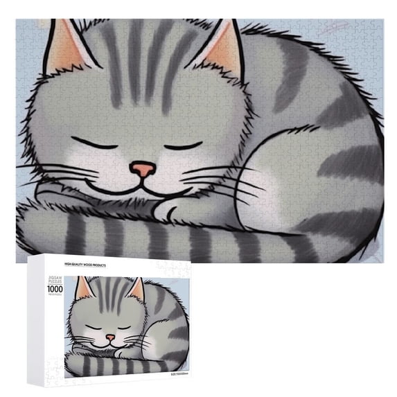 Awypu Happy Sleepy Kitty Kitty Lover,Cat Lover Gifts Wooden Jigsaw Puzzle 1000 PCS