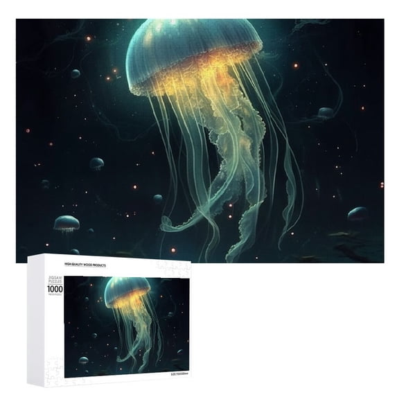 Awypu Jellyfish Fish Bioluminescence Wooden Puzzle Gift for Family Friends 1000 PCS
